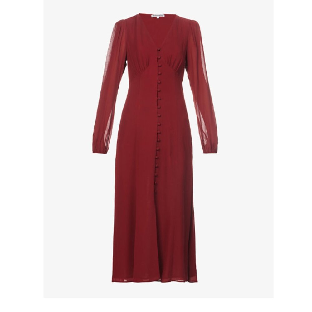 NEW Reformation Brogan Long Sleeve Button Front Midi Dress Chianti Size 12 #X108 - Picture 2 of 12